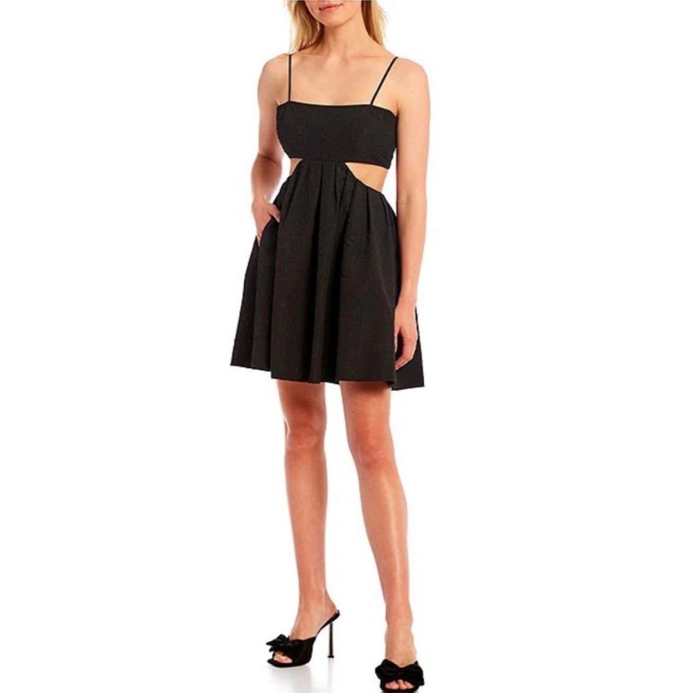 Gianni Bini Cutout Mini Dress Women 4 Black Excellent Jacquard Fit & Flare